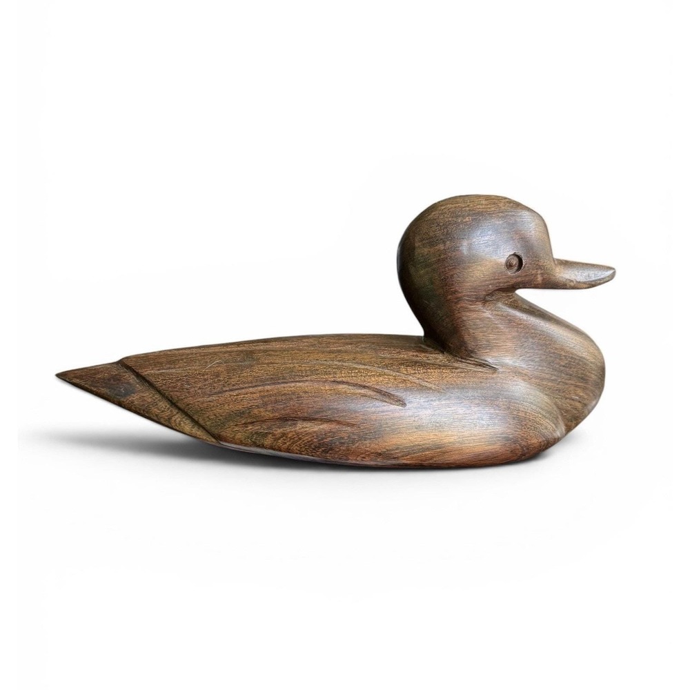 Vintage Decorative Duck Decoy Hand-Carved Heavy Ironwood